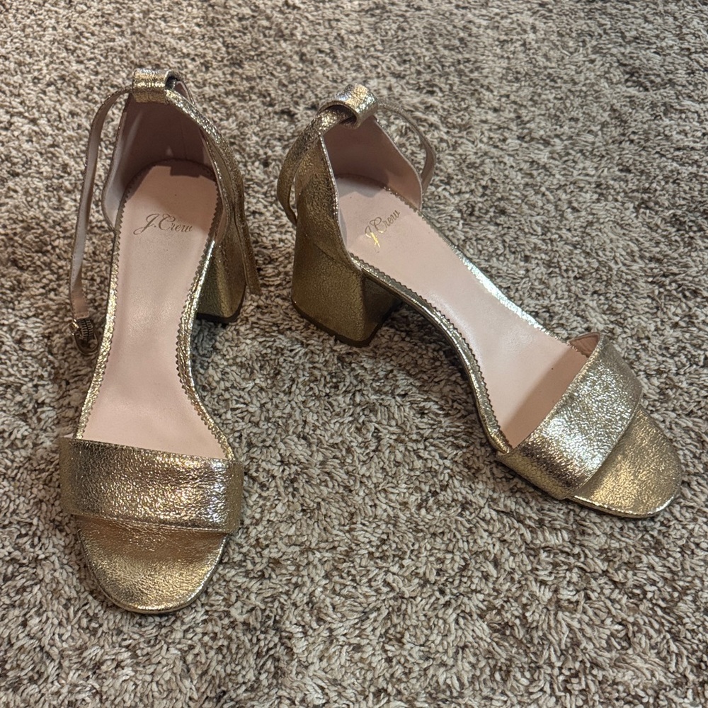 J. Crew Metallic Gold Block Heel Sandals Size 8
